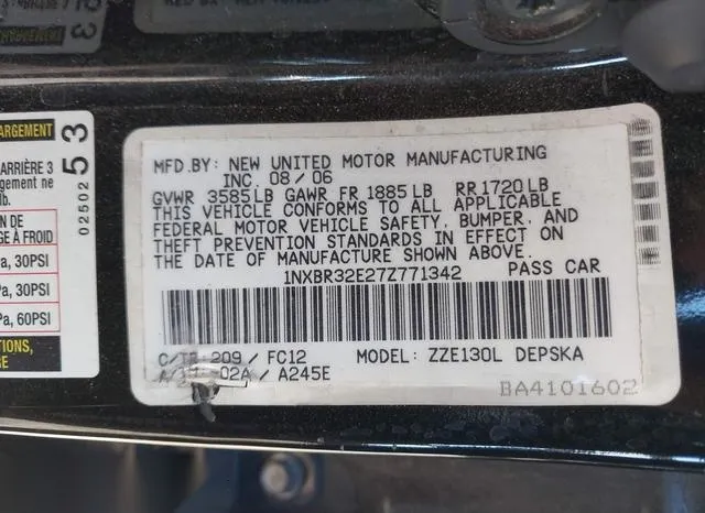 1NXBR32E27Z771342 2007 2007 Toyota Corolla- S 9