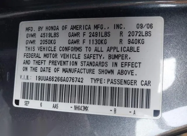 19UUA66266A076742 2006 2006 Acura TL 9