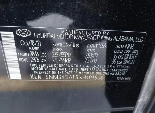 5NMS4DAL5NH403508 2022 2022 Hyundai Santa Fe- Limited 9