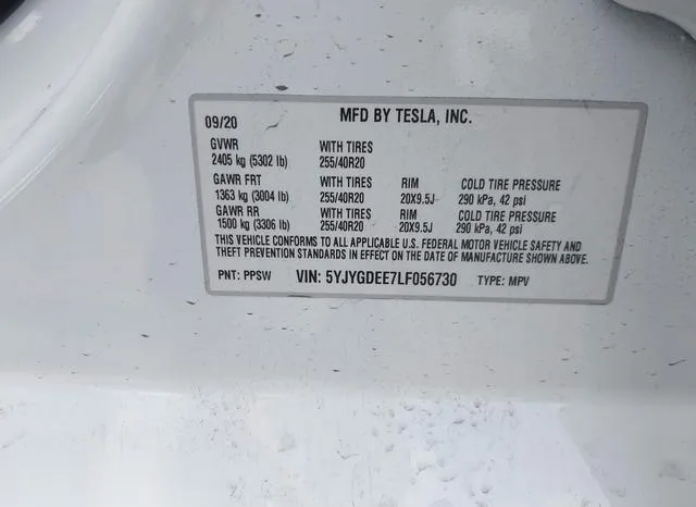 5YJYGDEE7LF056730 2020 2020 Tesla Model Y- Long Range Dual 9