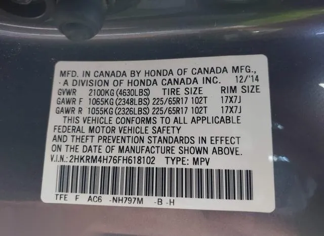 2HKRM4H76FH618102 2015 2015 Honda CR-V- Ex-L 9