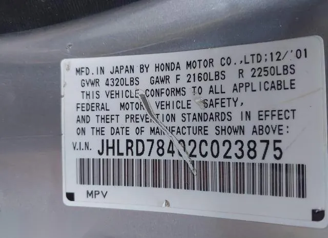 JHLRD78402C023875 2002 2002 Honda CR-V- LX 9