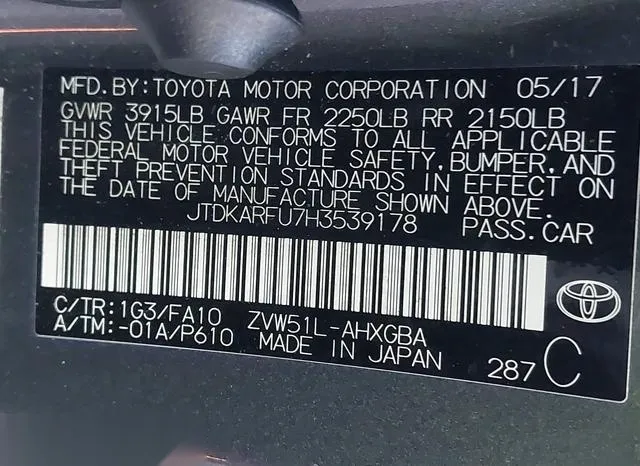 JTDKARFU7H3539178 2017 2017 Toyota Prius- Three 9