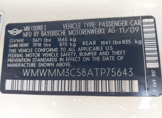 WMWMM3C58ATP75643 2010 2010 Mini Cooper S Clubman 9