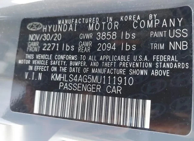 KMHLS4AG5MU111910 2021 2021 Hyundai Elantra- Sel 9