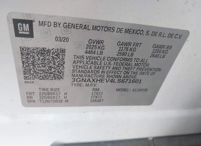 3GNAXHEV4LS671601 2020 2020 Chevrolet Equinox- Fwd Ls 9