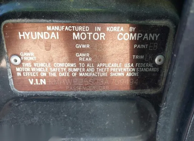 KMHWF25S73A759494 2003 2003 Hyundai Sonata 9