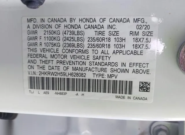 2HKRW2H59LH628082 2020 2020 Honda CR-V- Awd Ex 9