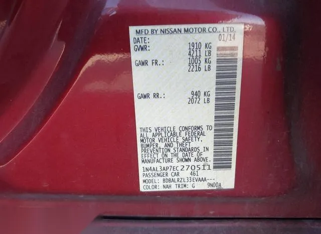 1N4AL3AP7EC270511 2014 2014 Nissan Altima- 2-5/2-5 S/2-5 Sl 9