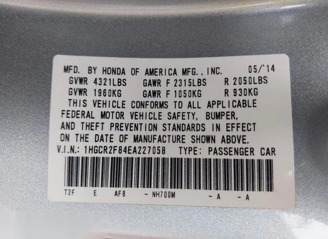 1HGCR2F84EA227058 2014 2014 Honda Accord- Ex-L 9