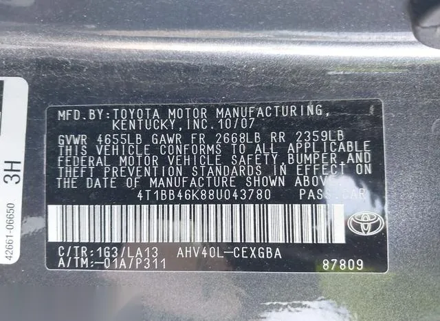 4T1BB46K88U043780 2008 2008 Toyota Camry- Hybrid 9