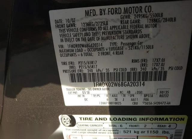 1FMDK02W68GA20314 2008 2008 Ford Taurus- X Sel 9