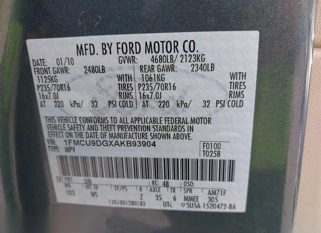 1FMCU9DGXAKB93904 2010 2010 Ford Escape- Xlt 9