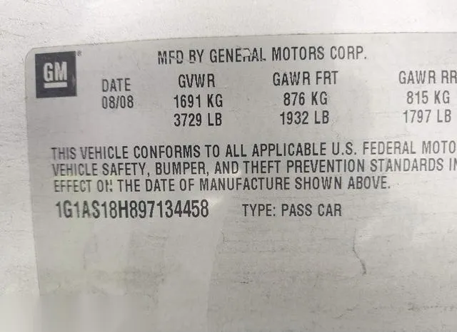 1G1AS18H897134458 2009 2009 Chevrolet Cobalt- LS 9