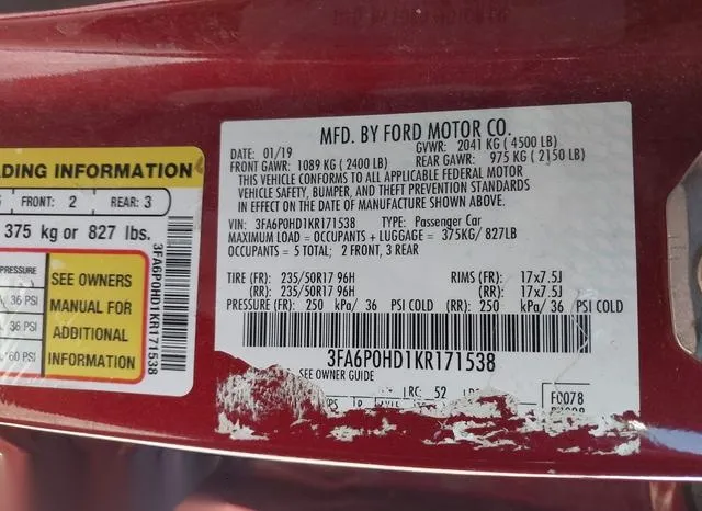 3FA6P0HD1KR171538 2019 2019 Ford Fusion- SE 9