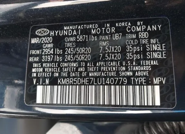 KM8R5DHE7LU140779 2020 2020 Hyundai Palisade- Limited 9