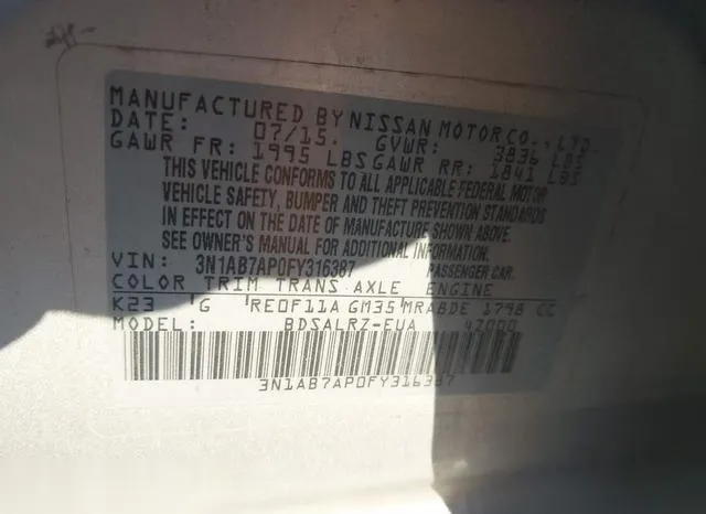 3N1AB7AP0FY316387 2015 2015 Nissan Sentra- SR 9