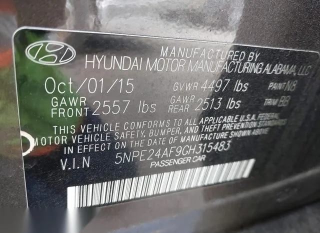 5NPE24AF9GH315483 2016 2016 Hyundai Sonata- SE 9