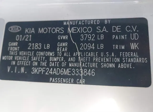 3KPF24AD6ME333846 2021 2021 KIA Forte- Lxs 9