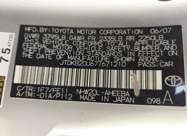 JTDKB20U677671210 2007 2007 Toyota Prius 9