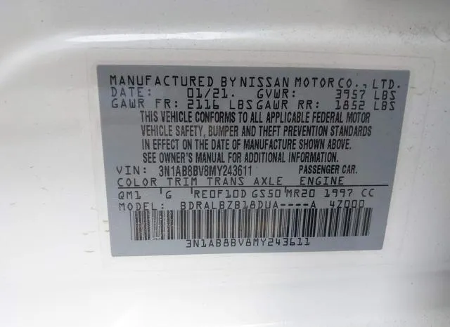 3N1AB8BV8MY243611 2021 2021 Nissan Sentra- S Xtronic Cvt 9