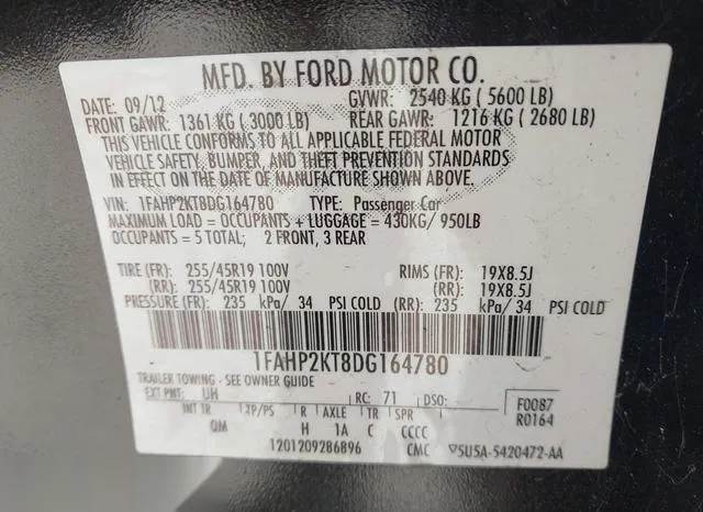 1FAHP2KT8DG164780 2013 2013 Ford Taurus- Sho 9