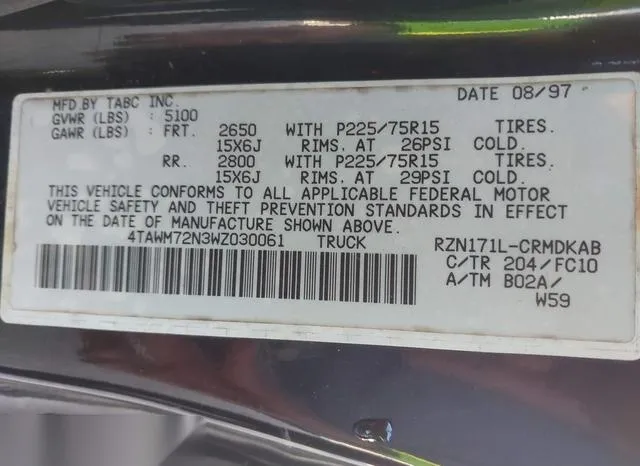 4TAWM72N3WZ030061 1998 1998 Toyota Tacoma 9