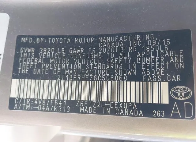 2T1BPRHE7GC506868 2016 2016 Toyota Corolla- Le Eco 9