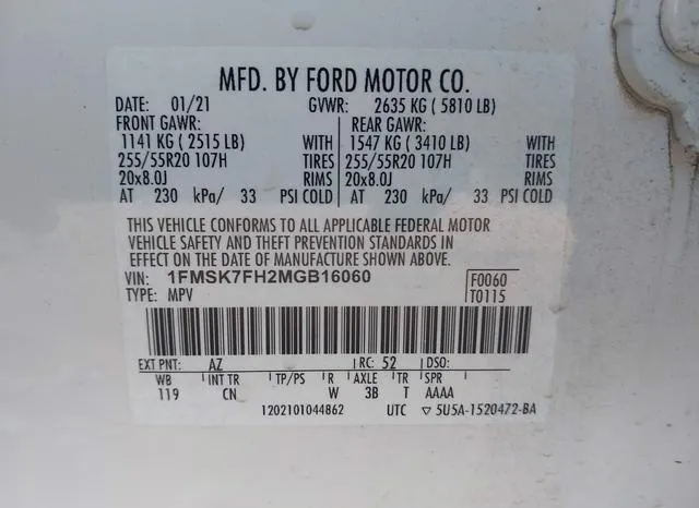 1FMSK7FH2MGB16060 2021 2021 Ford Explorer- Limited 9