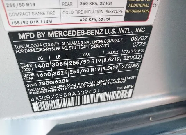 4JGBB72E88A309401 2008 2008 Mercedes-Benz ML 550- 4Matic 9