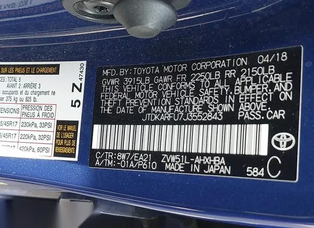 JTDKARFU7J3552843 2018 2018 Toyota Prius- Three Touring 9