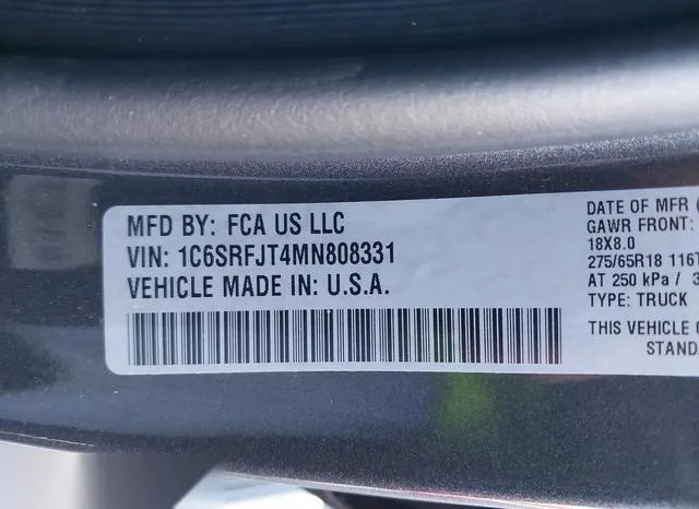 1C6SRFJT4MN808331 2021 2021 RAM 1500- Laramie  4X4 5-7 Box 9