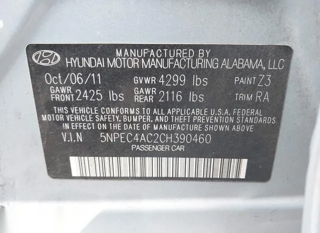 5NPEC4AC2CH390460 2012 2012 Hyundai Sonata- Limited 9