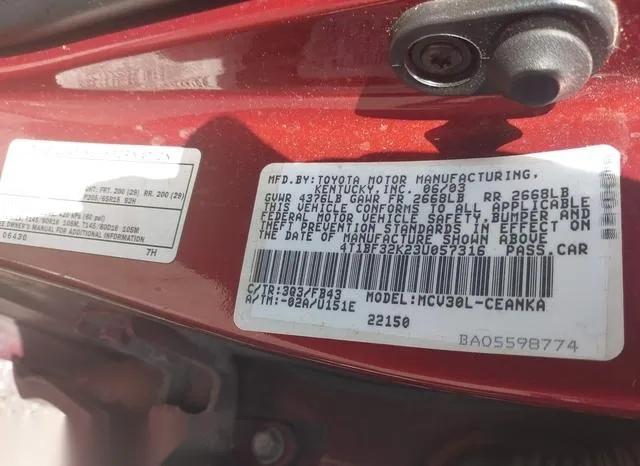 4T1BF32K23U057316 2003 2003 Toyota Camry- Le V6 9