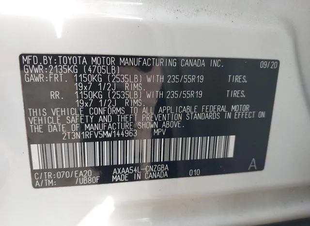 2T3N1RFV5MW144963 2021 2021 Toyota RAV4- Limited 9