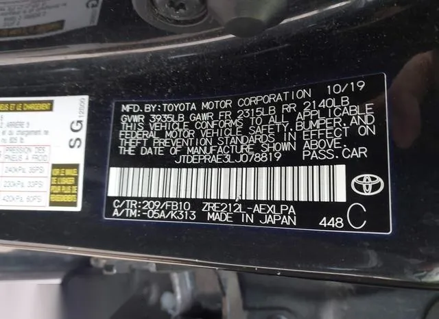 JTDEPRAE3LJ078819 2020 2020 Toyota Corolla- LE 9