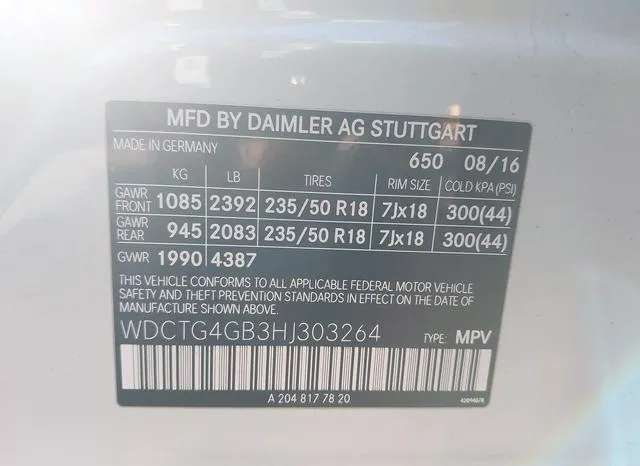 WDCTG4GB3HJ303264 2017 2017 Mercedes-Benz GLA 250- 4Matic 9