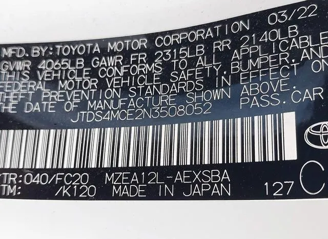 JTDS4MCE2N3508052 2022 2022 Toyota Corolla- SE 9