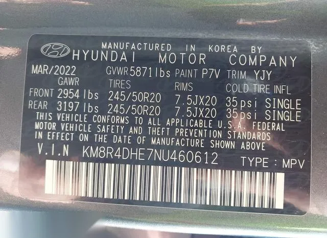 KM8R4DHE7NU460612 2022 2022 Hyundai Palisade- Sel 9