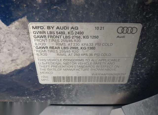 WA1FAAFY0N2025237 2022 2022 Audi Q5- Prestige 45 Tfsi S Lin 9