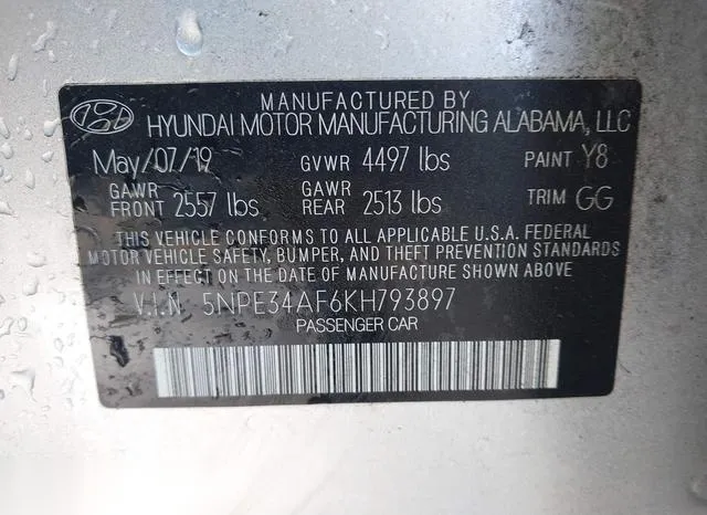 5NPE34AF6KH793897 2019 2019 Hyundai Sonata- Sel 9