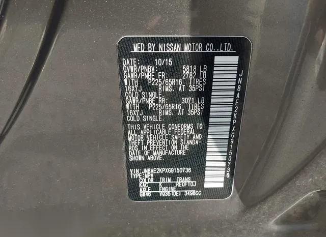 JN8AE2KPXG9150736 2016 2016 Nissan Quest- Platinum/S/Sl/Sv 9