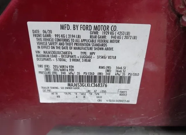 MAJ6S3GLXLC368376 2020 2020 Ford Ecosport- SE 9