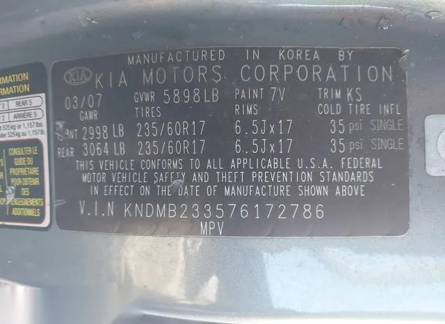 KNDMB233576172786 2007 2007 KIA Sedona- EX 9