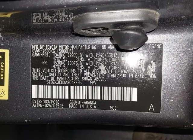 5TDZK3EHXAS018795 2010 2010 Toyota Highlander- Base V6 9