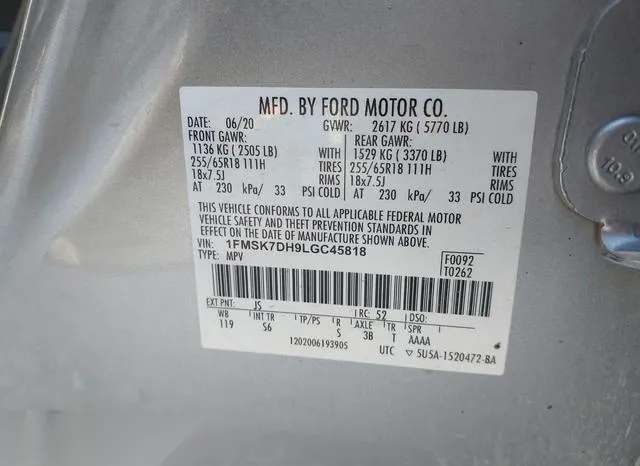 1FMSK7DH9LGC45818 2020 2020 Ford Explorer- Xlt 9