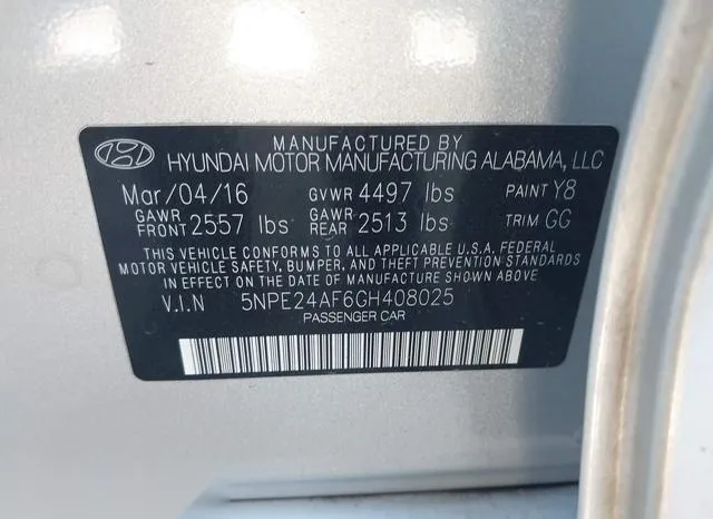 5NPE24AF6GH408025 2016 2016 Hyundai Sonata- SE 9