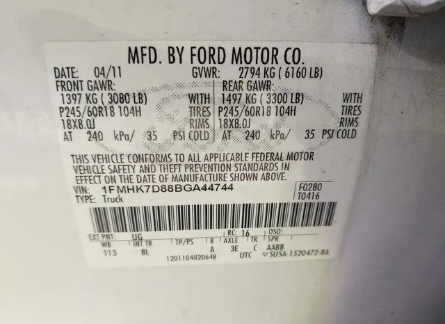 1FMHK7D88BGA44744 2011 2011 Ford Explorer- Xlt 9