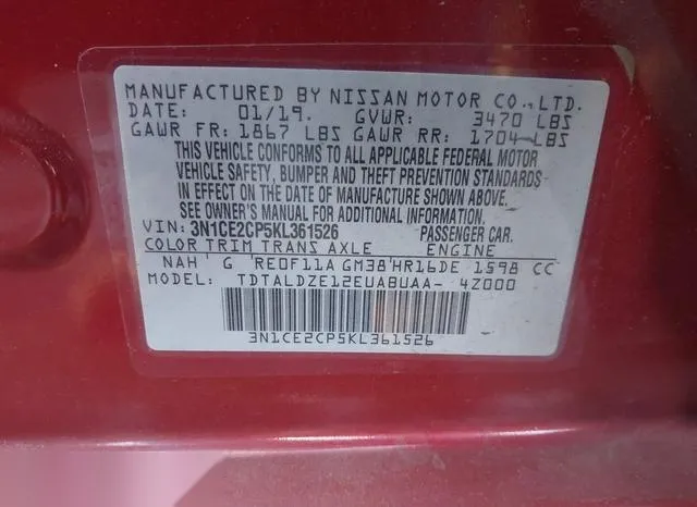 3N1CE2CP5KL361526 2019 2019 Nissan Versa- Note SV 9