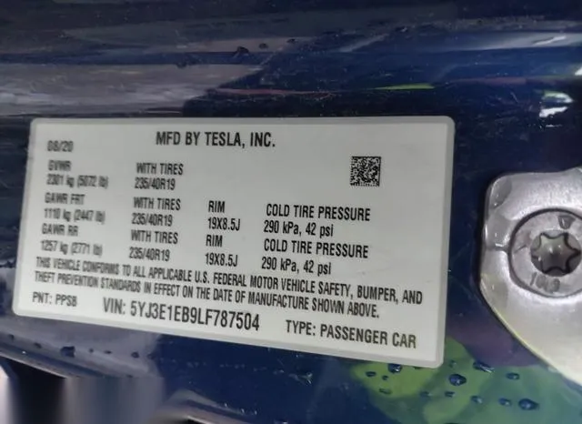 5YJ3E1EB9LF787504 2020 2020 Tesla Model 3- Long Range Dual 9